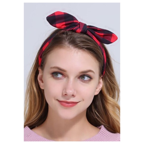 2Pc Mother/Daughter Buffalo Plaid BowKnot Headband - Picture 2 of 8